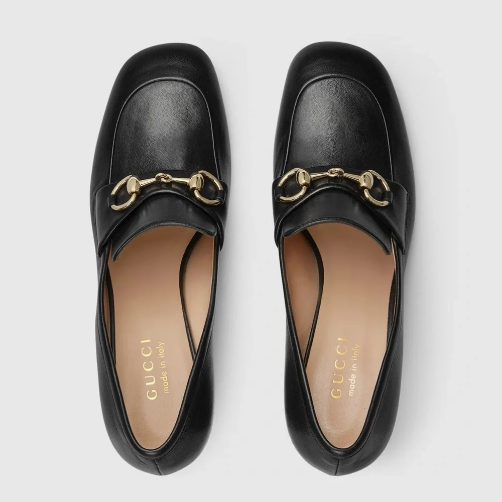 Gucci Heeled Loafer Pumps with Horse Bit Black Leather Women’s 36.5 - Picture 5 of 12